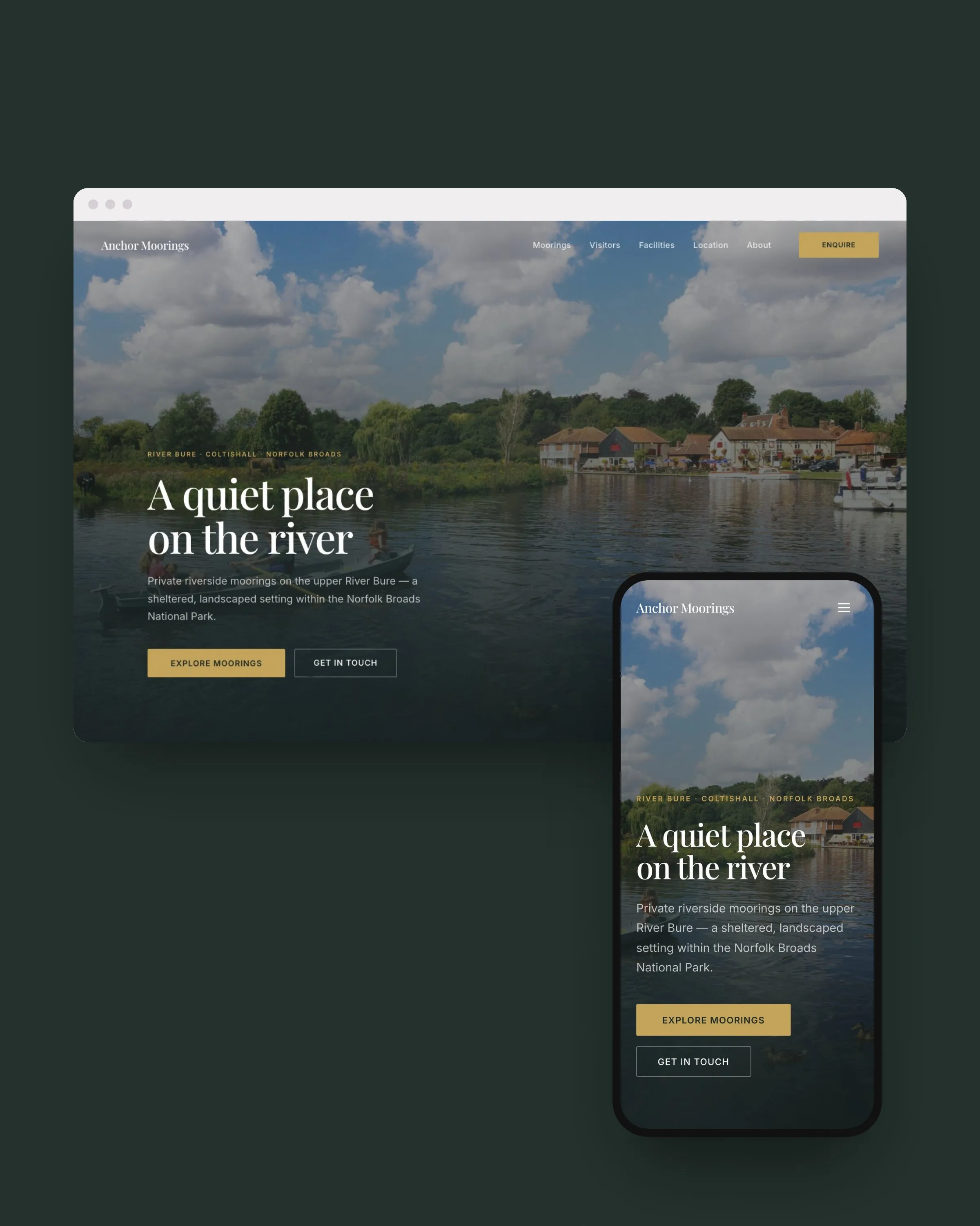 Anchor Moorings website on a desktop and a phone