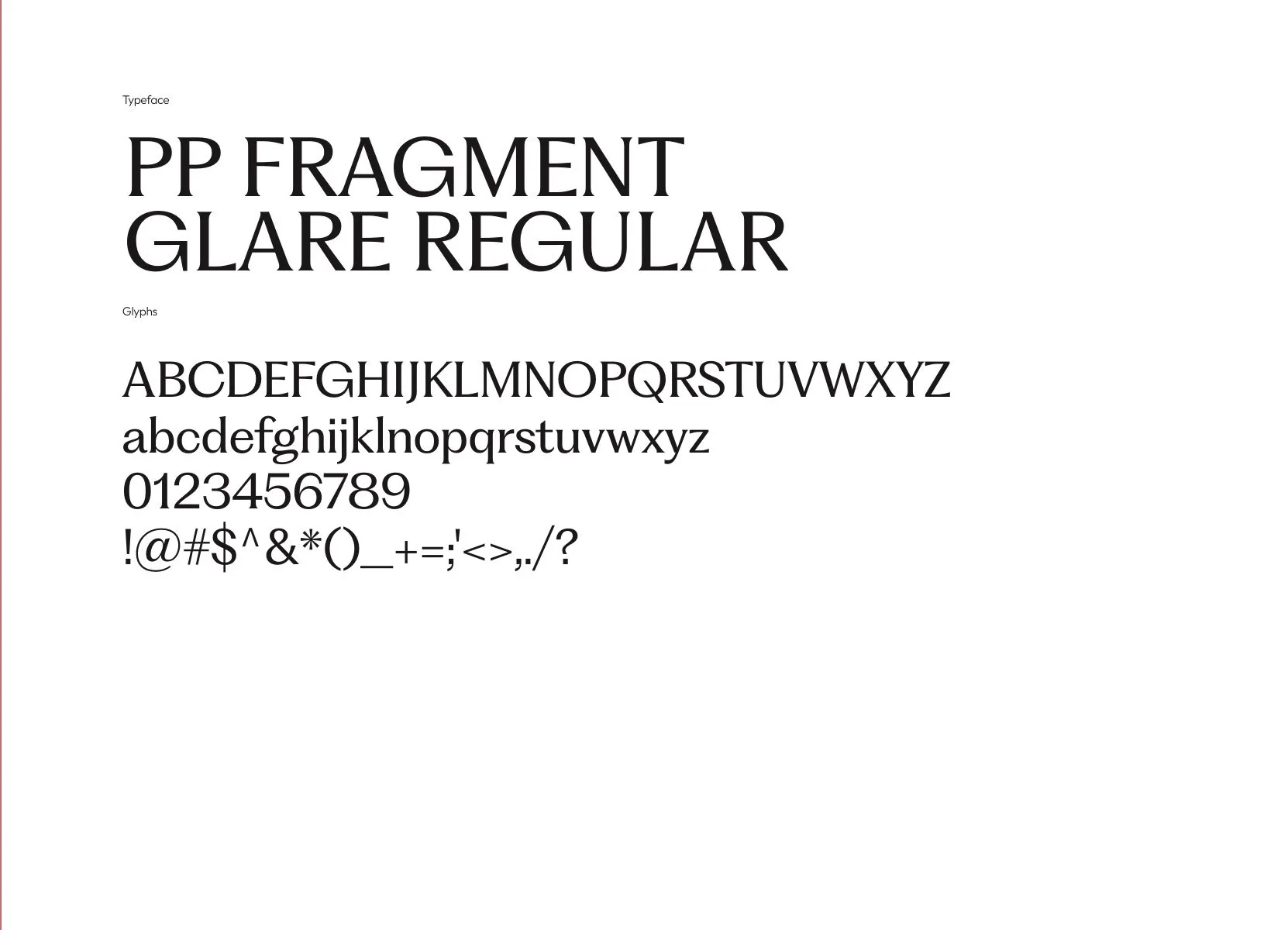 PP Fragment Glare typeface specimen