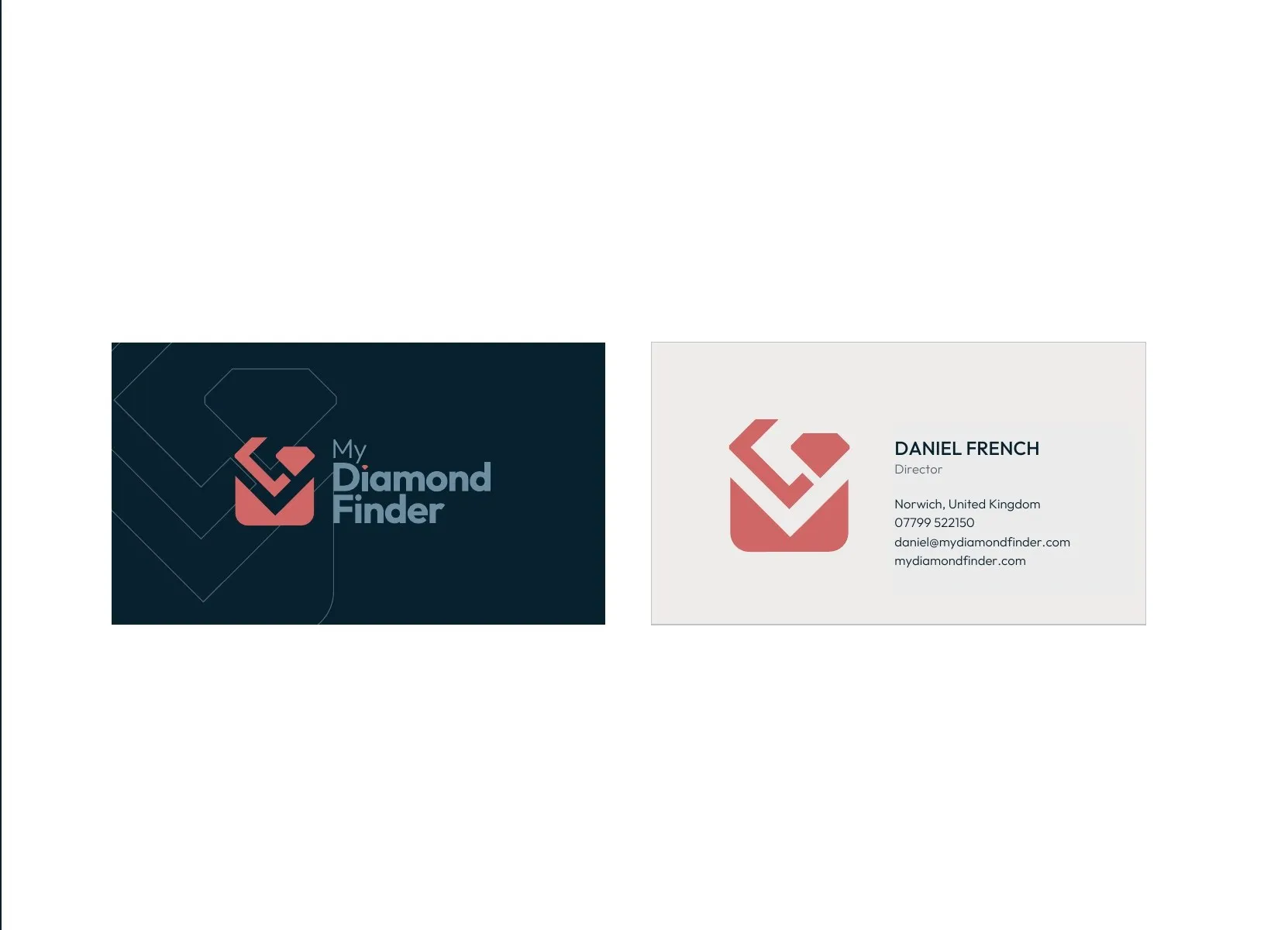 MyDiamondFinder business cards, front and back