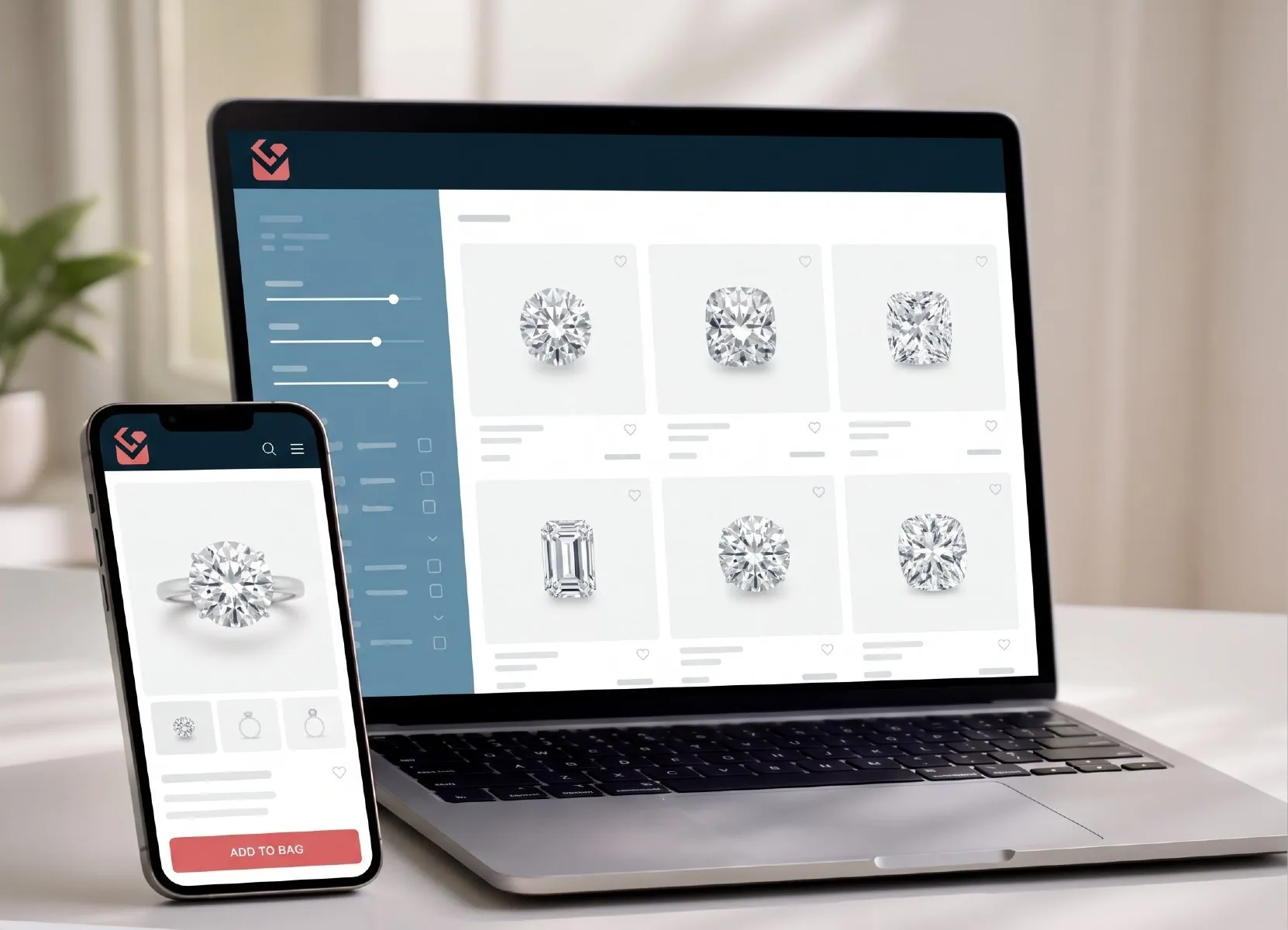 MyDiamondFinder platform on a laptop and phone