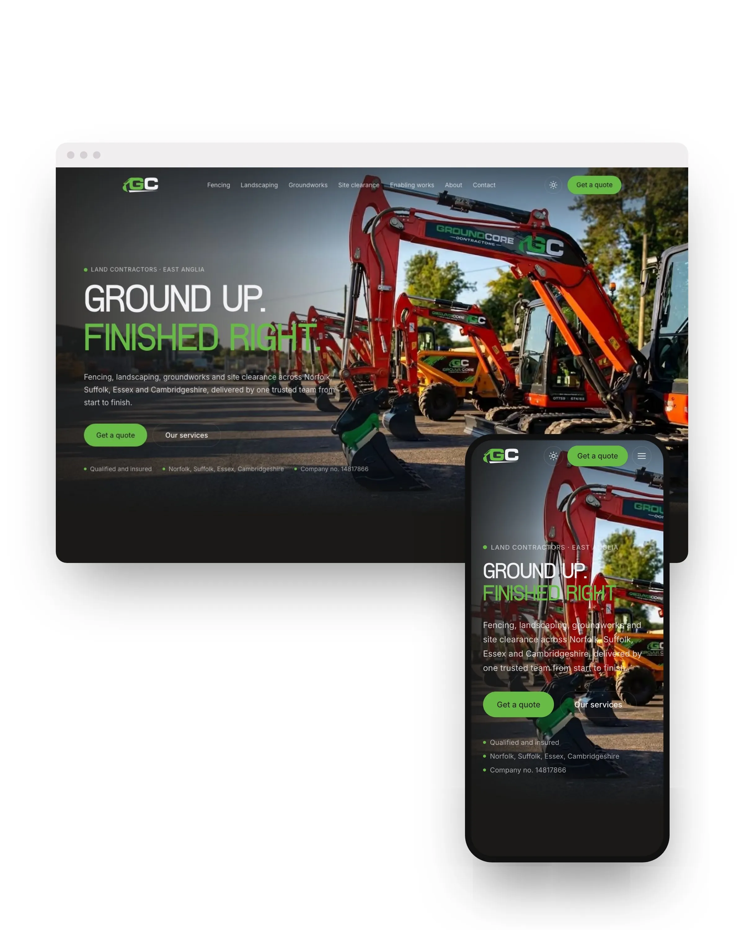 Groundcore Contractors website on a desktop and a phone
