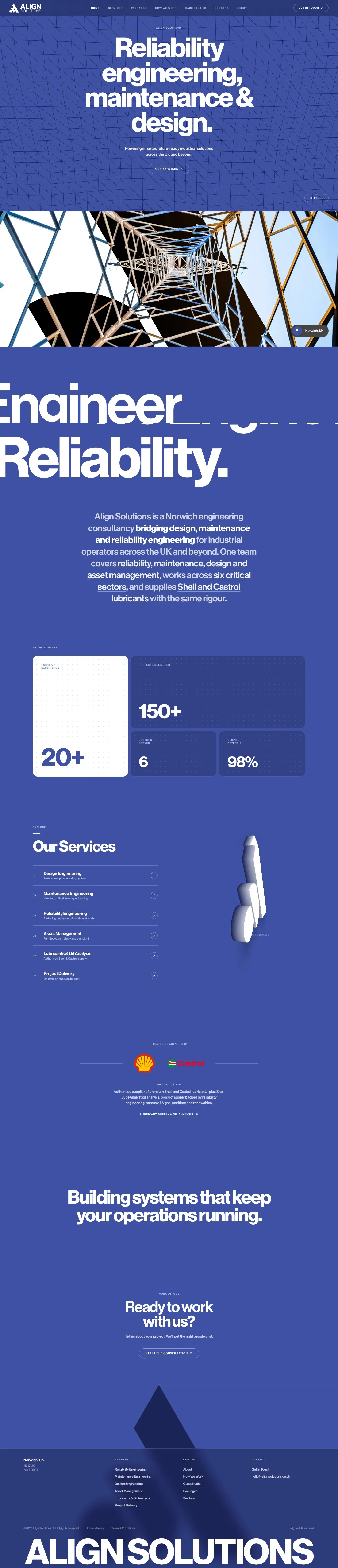 The full Align Solutions homepage, from the hero to the footer