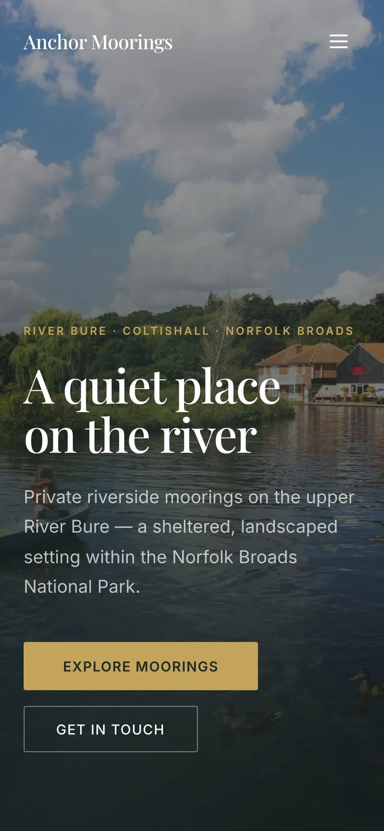 Anchor Moorings homepage on a phone