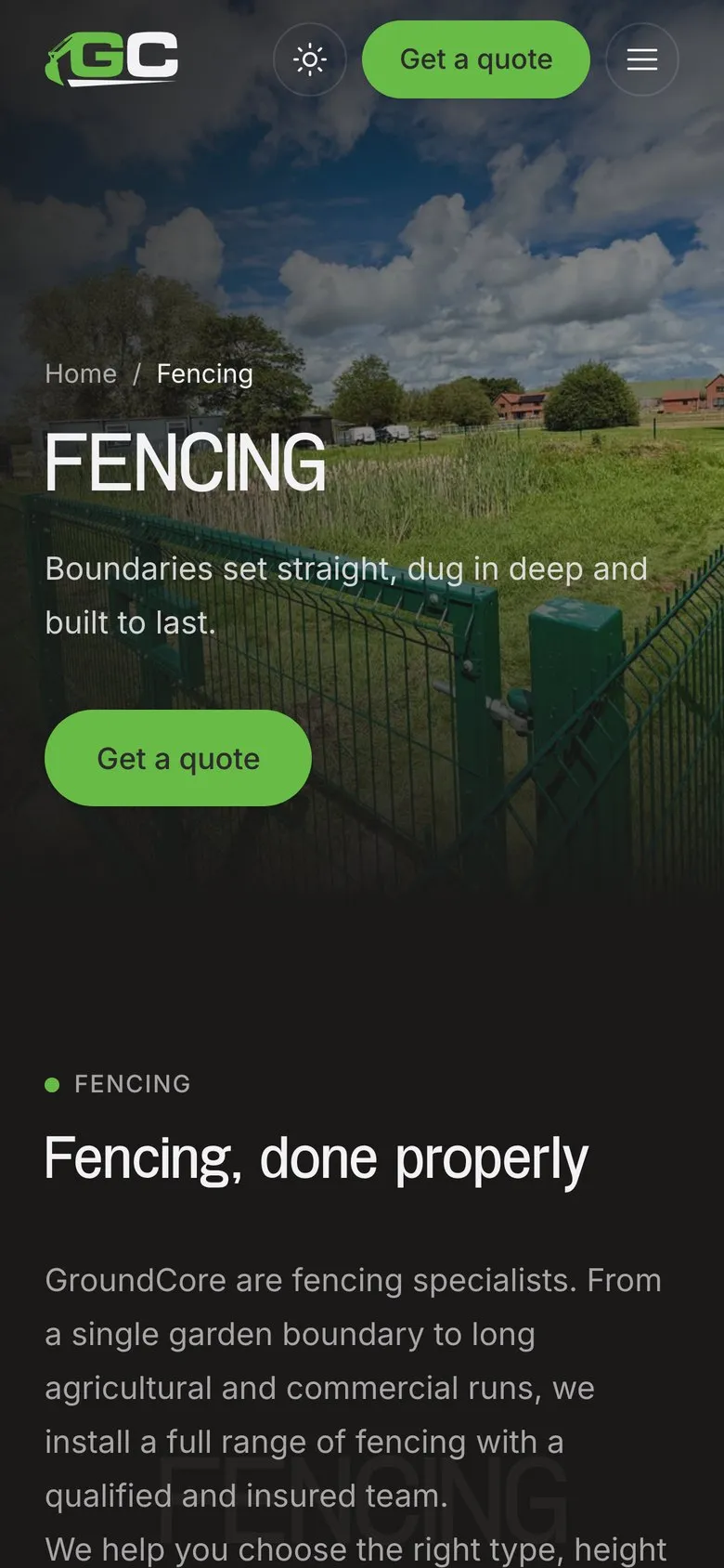Groundcore fencing page on a phone