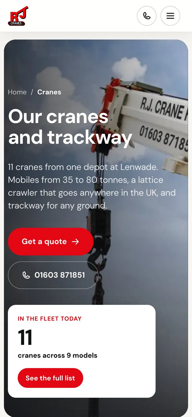 Cranes page on a phone