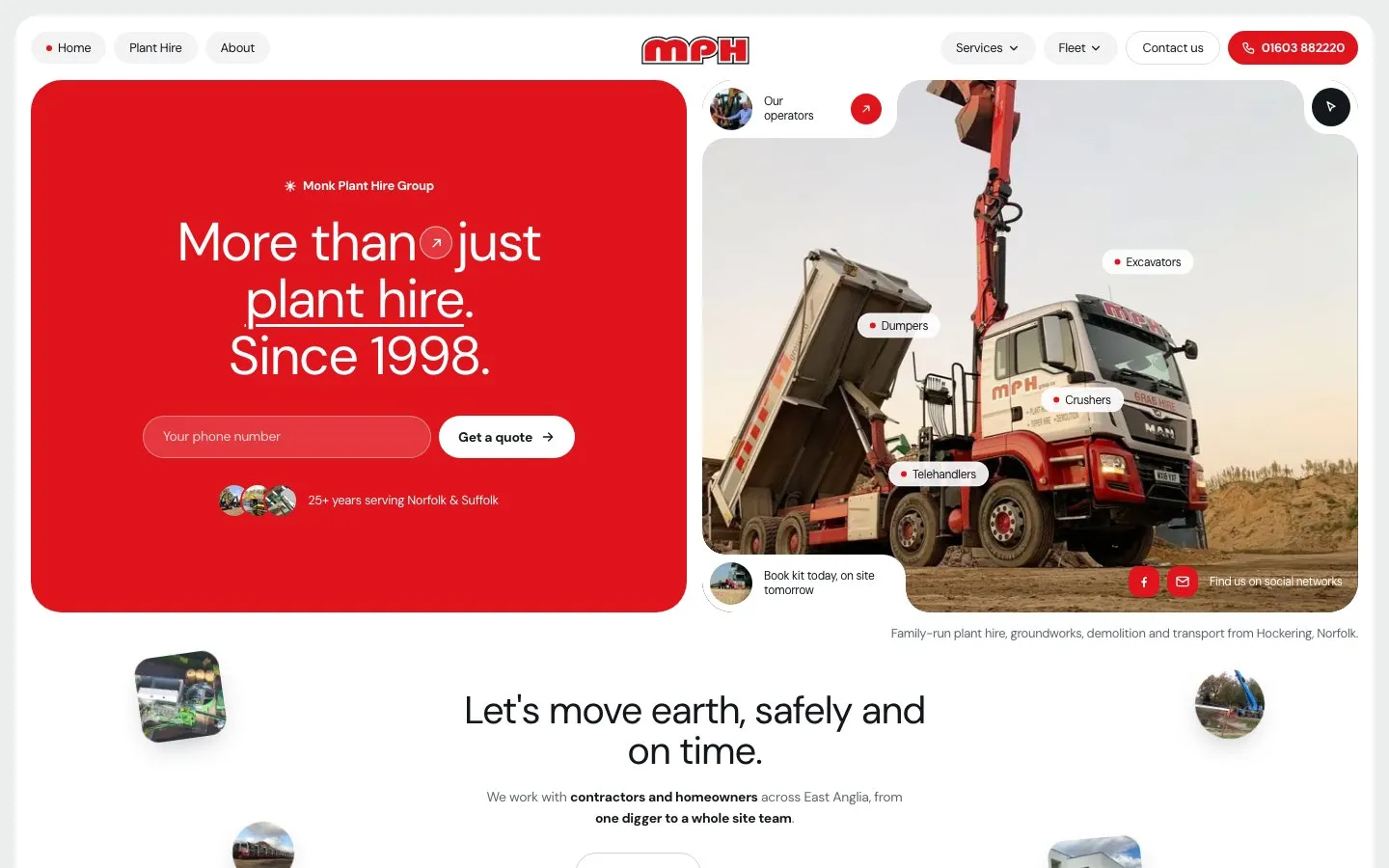 Monk Plant Hire website homepage