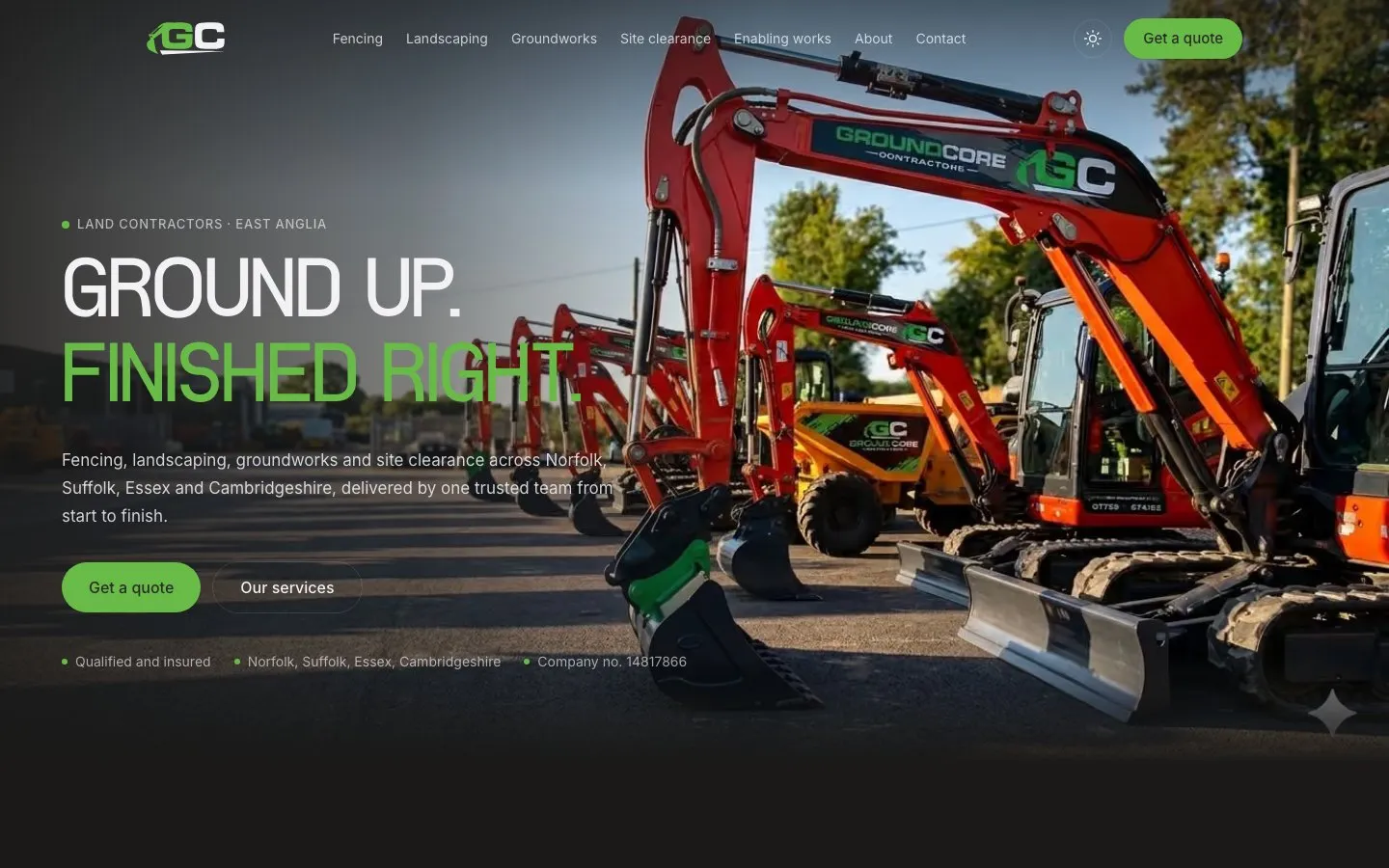 Groundcore homepage: Ground up, finished right