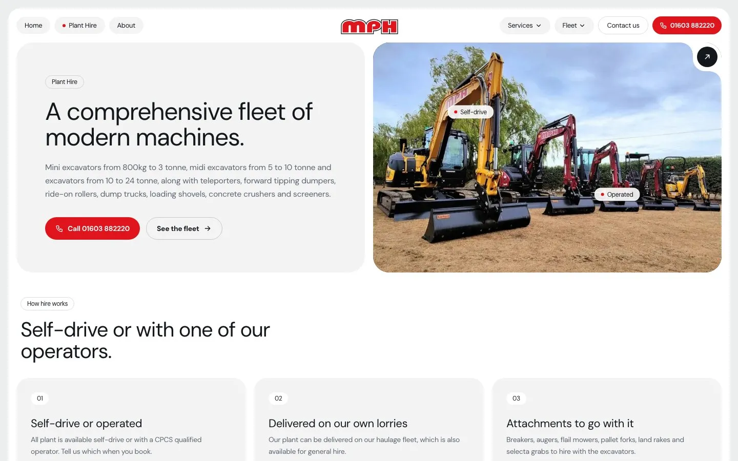 Plant hire page: a comprehensive fleet of modern machines