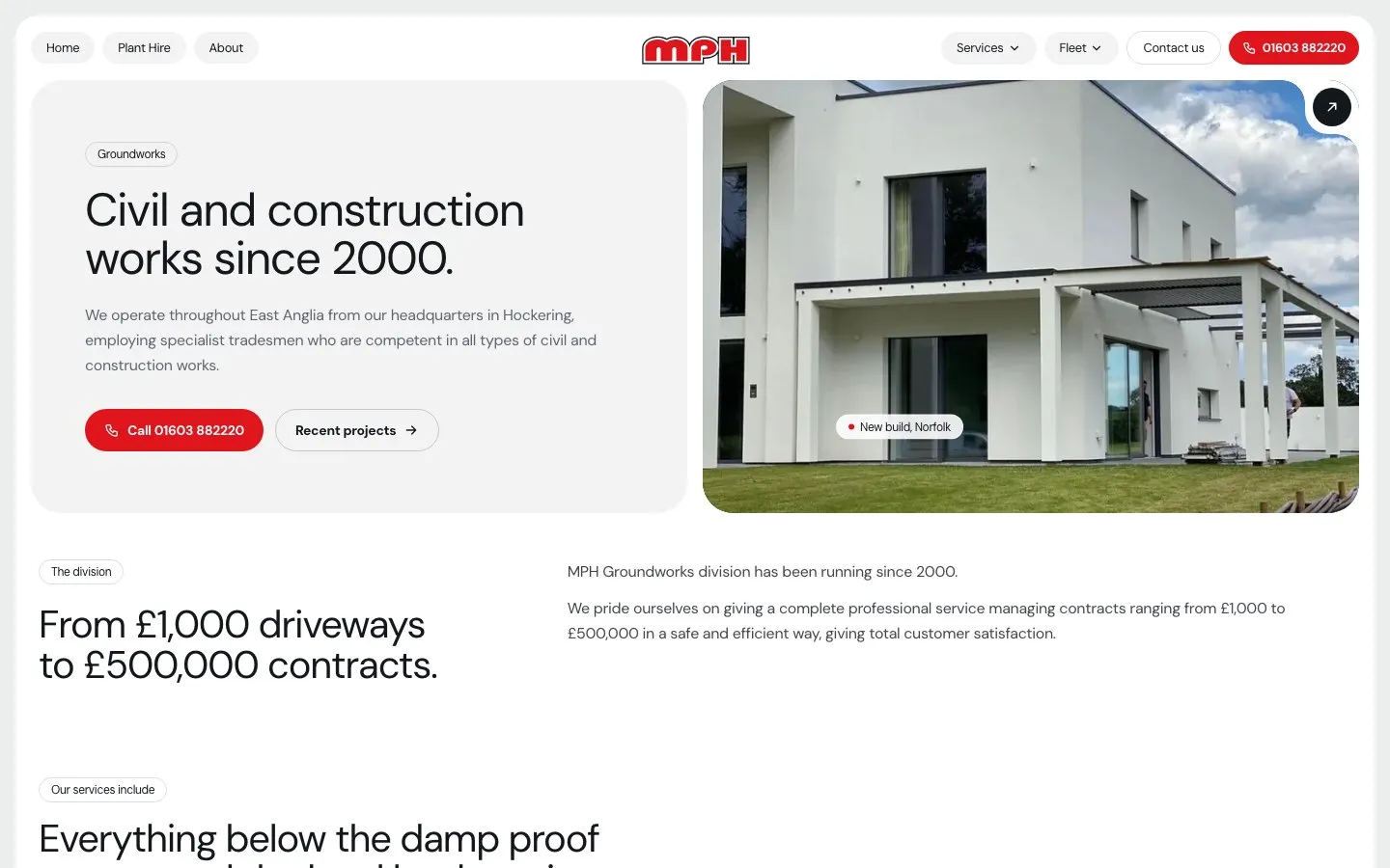 Groundworks page: civil and construction works since 2000