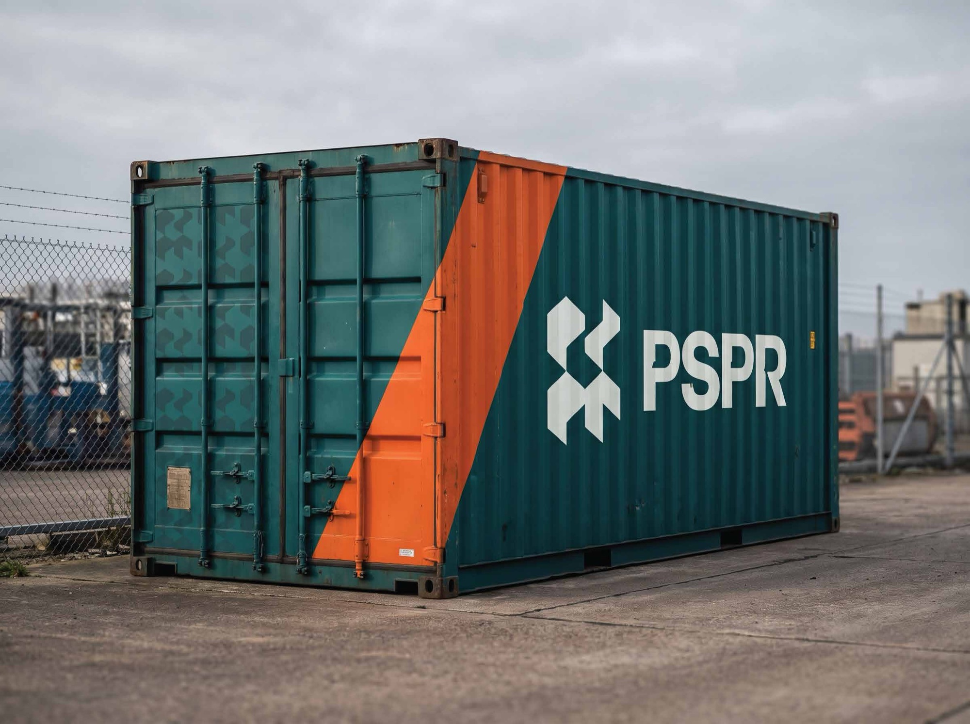 PSPR shipping container in brand livery